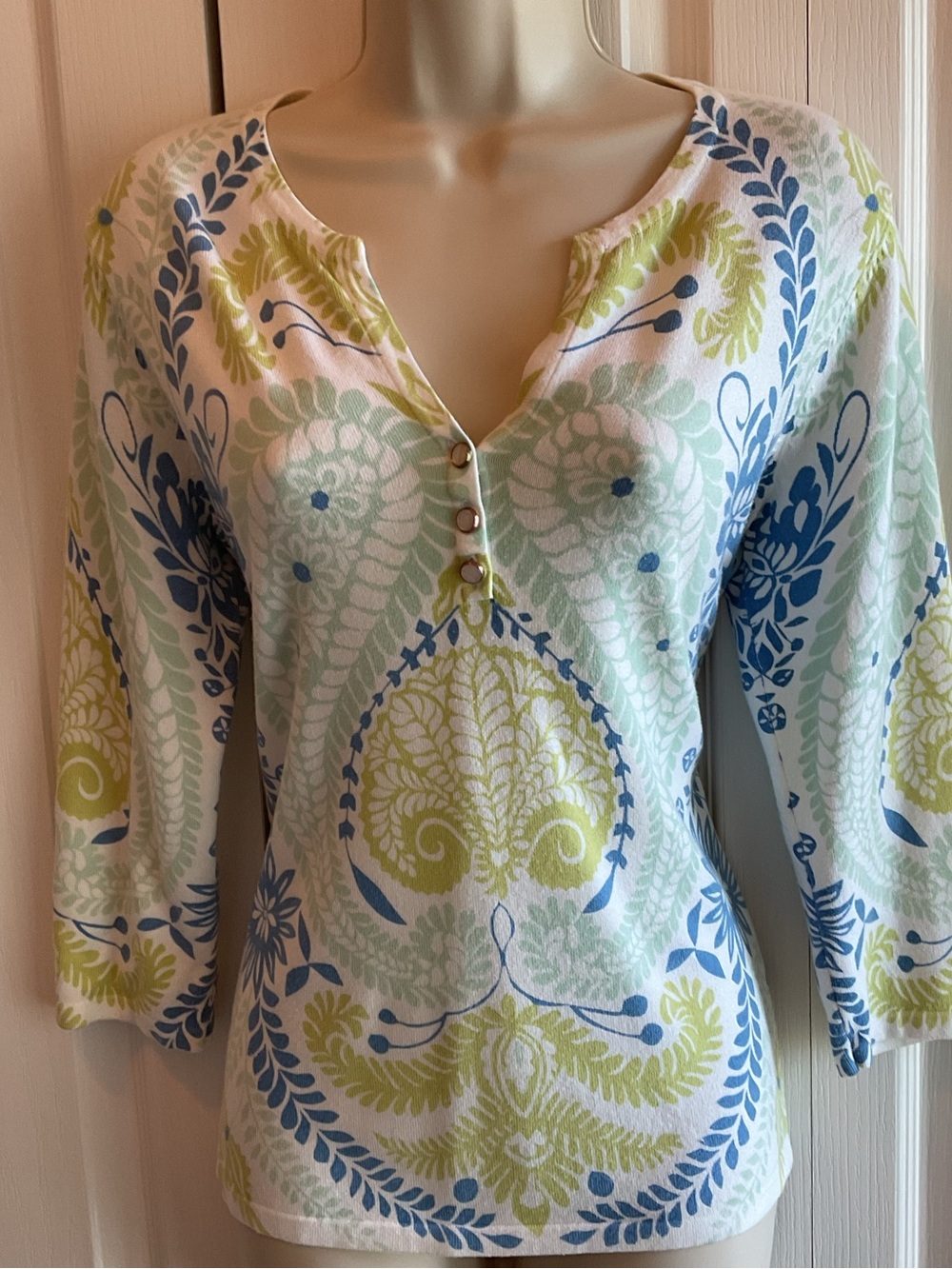 Scoop-Neck Printed Tunic in Blue & Lime